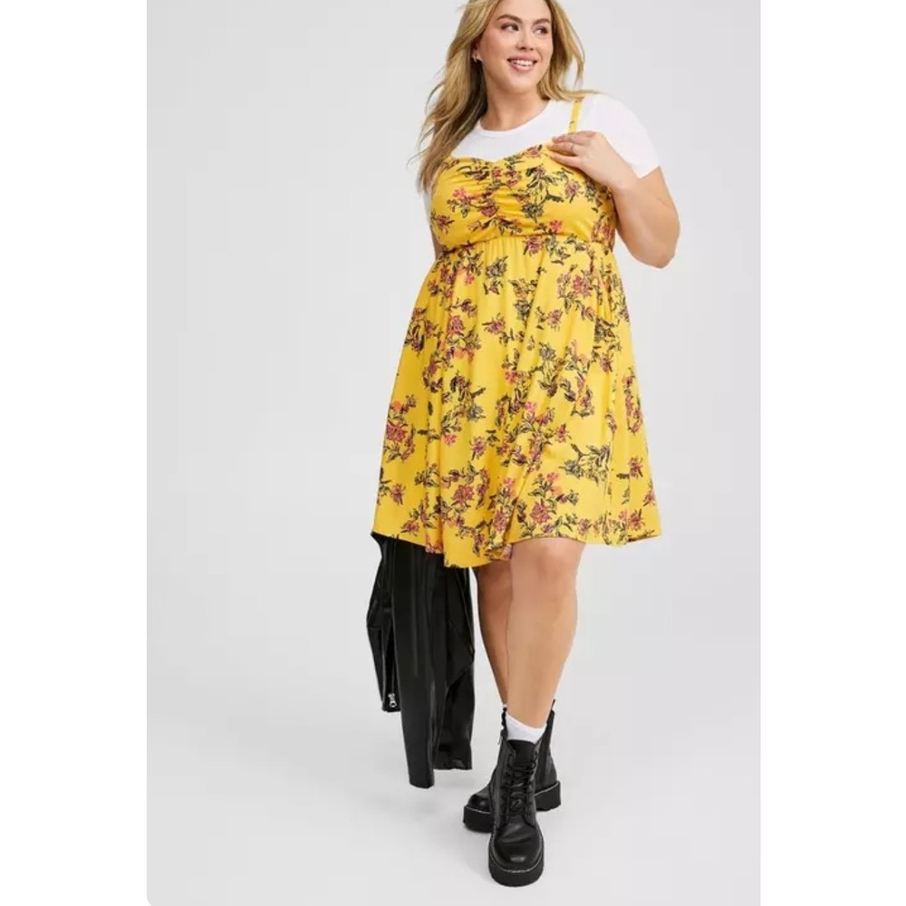 Torrid Yellow Floral Babydoll Cottage Boho Dress Mini Sz 2/2X Fairycore Party